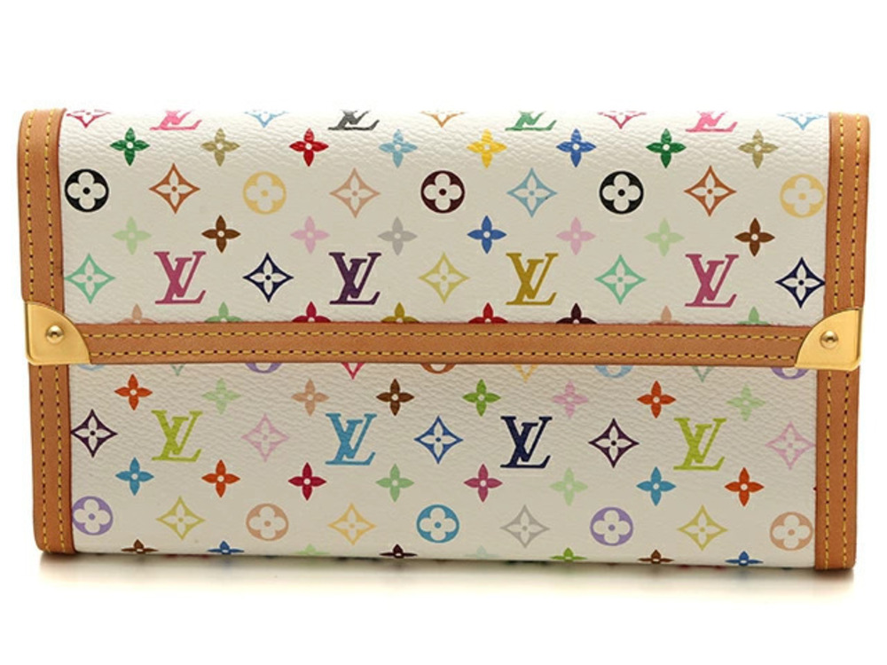LOUIS VUITTON Long Wallet Portefeuille International Multicolor Blanc White